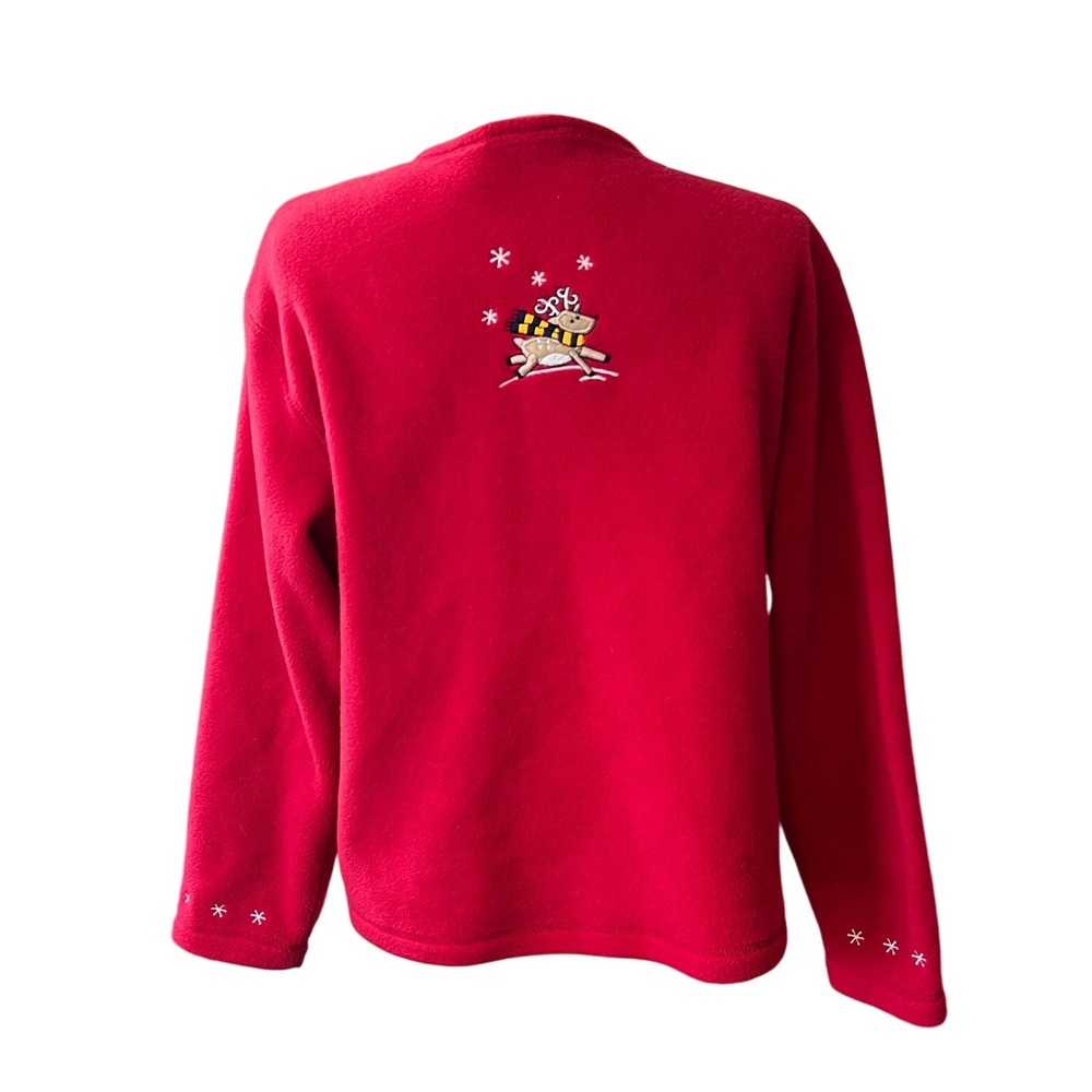 C&B Sport Petite Fleece Christmas Cardigan Embroidered Reindeer Snowflake - Picture 3 of 5